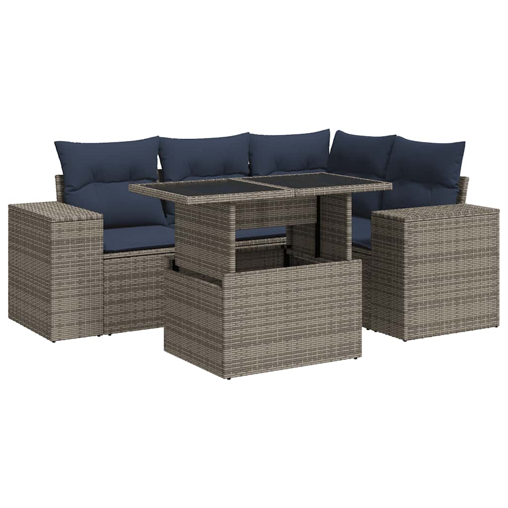 5 részes szürke polyrattan kerti ülőgarnitúra párnákkal