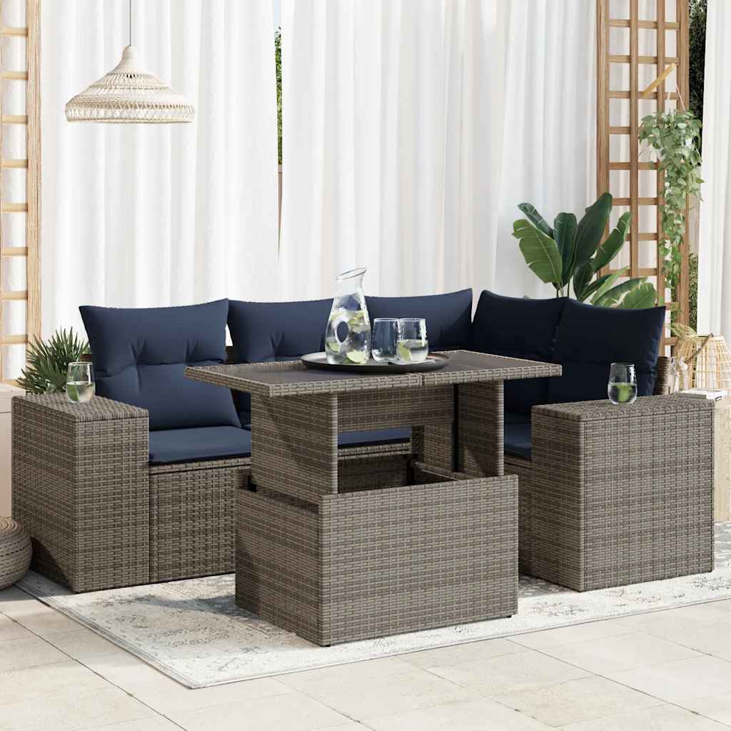 5 részes szürke polyrattan kerti ülőgarnitúra párnákkal
