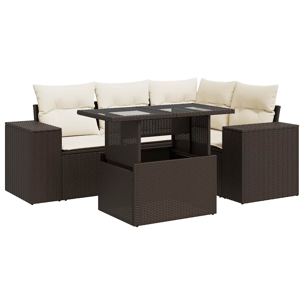 5 részes barna polyrattan kerti ülőgarnitúra párnával