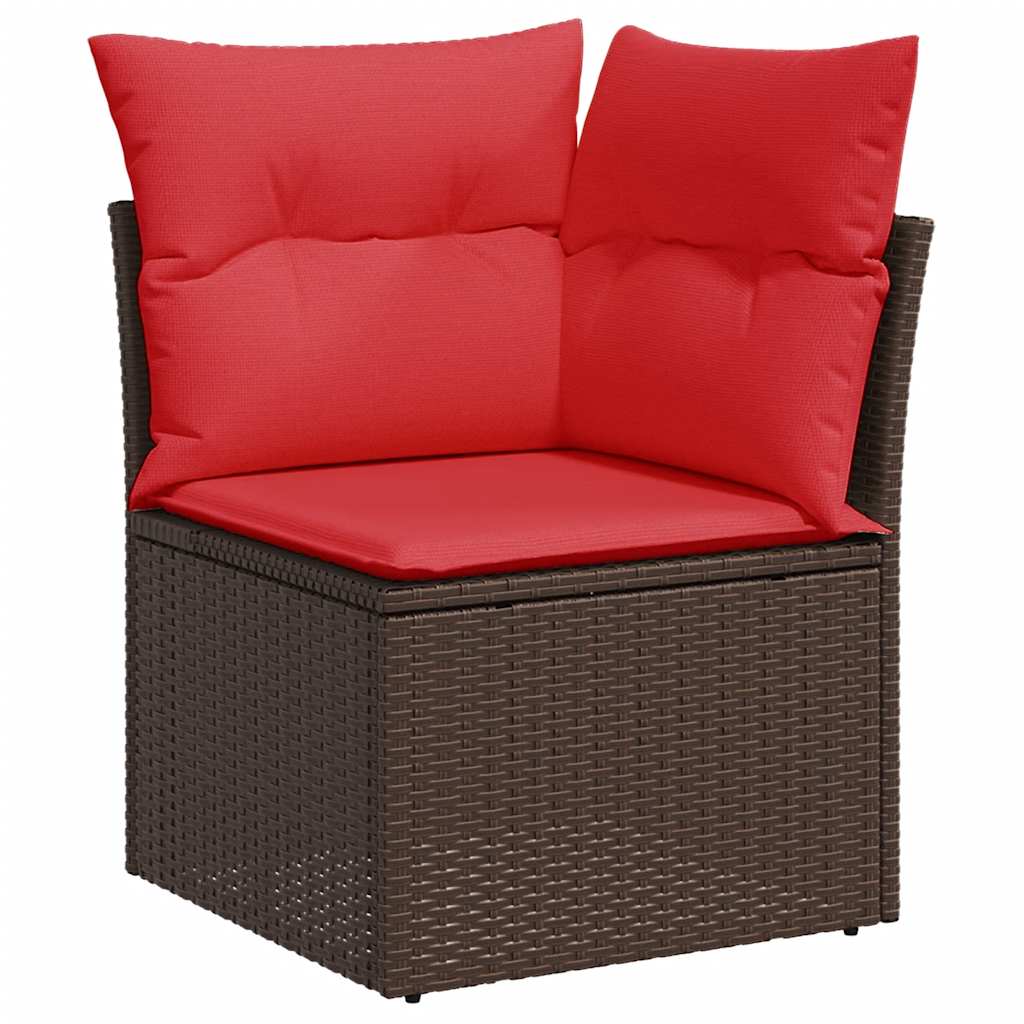 5 részes barna polyrattan akácfa kerti ülőgarnitúra párnával