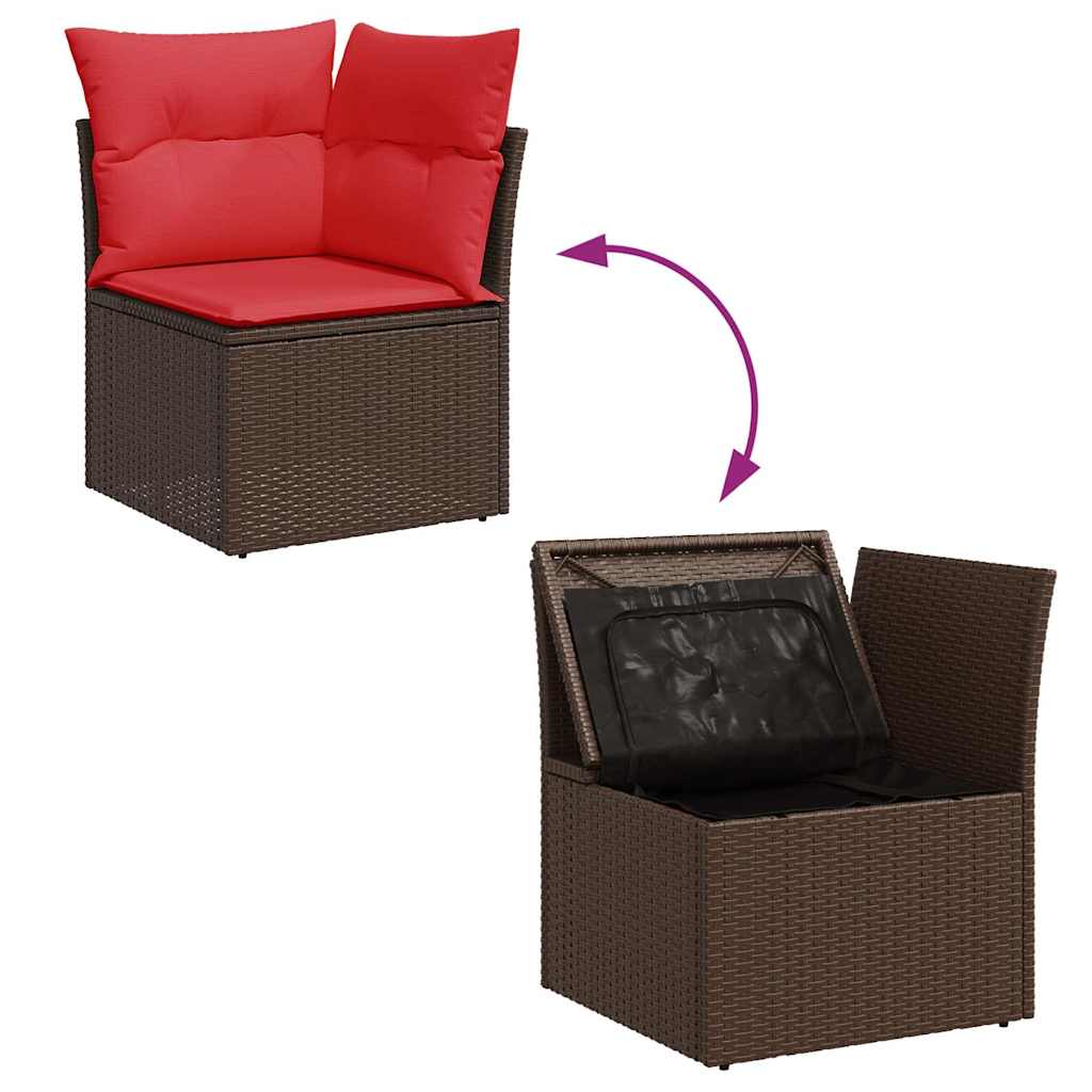 5 részes barna polyrattan akácfa kerti ülőgarnitúra párnával