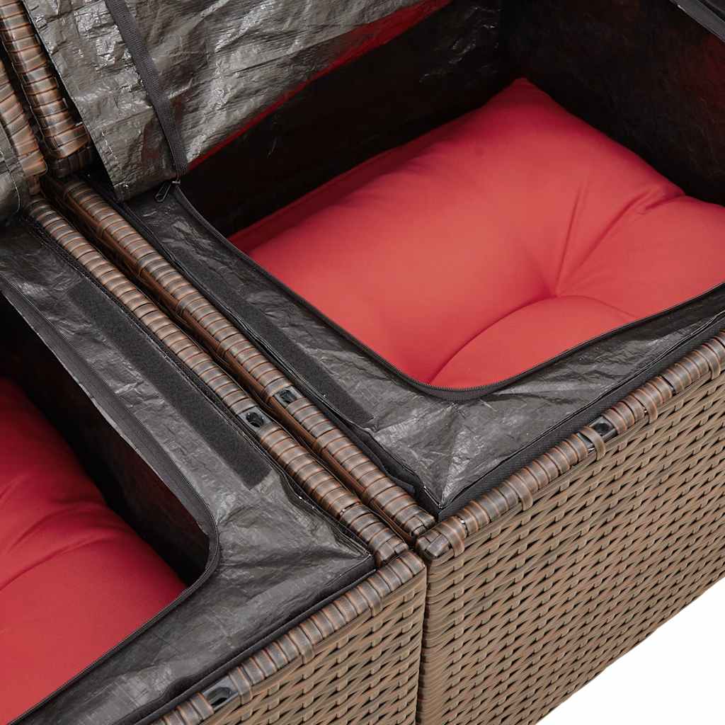 5 részes barna polyrattan akácfa kerti ülőgarnitúra párnával