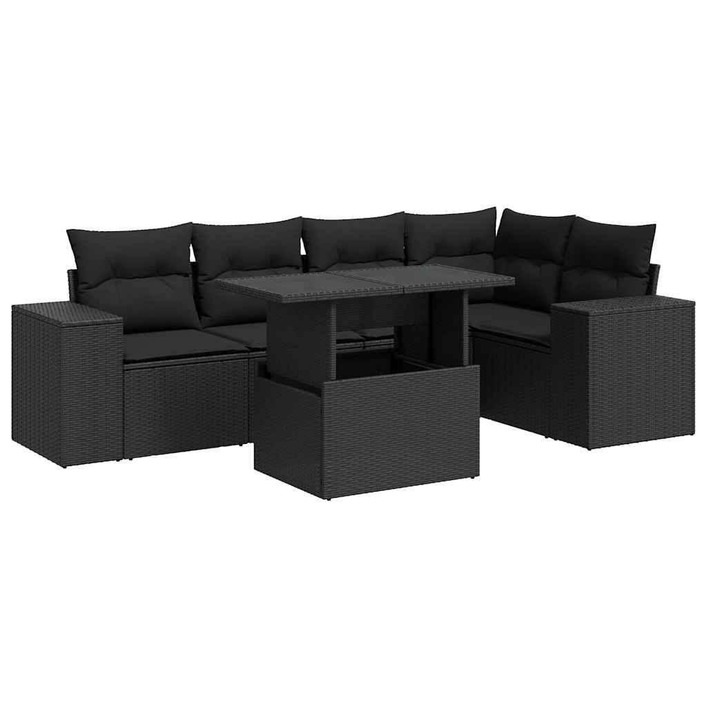 6 részes fekete polyrattan kerti ülőgarnitúra párnákkal