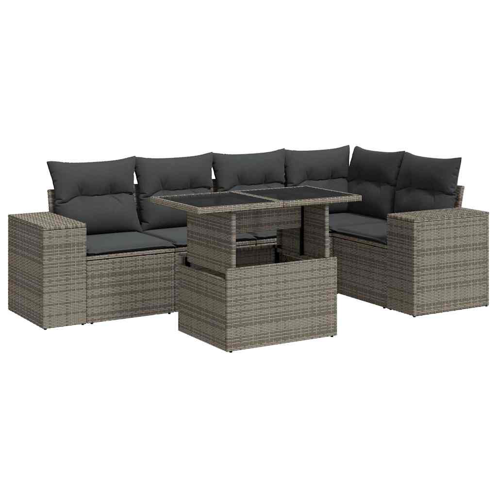 6 részes szürke polyrattan kerti ülőgarnitúra párnákkal