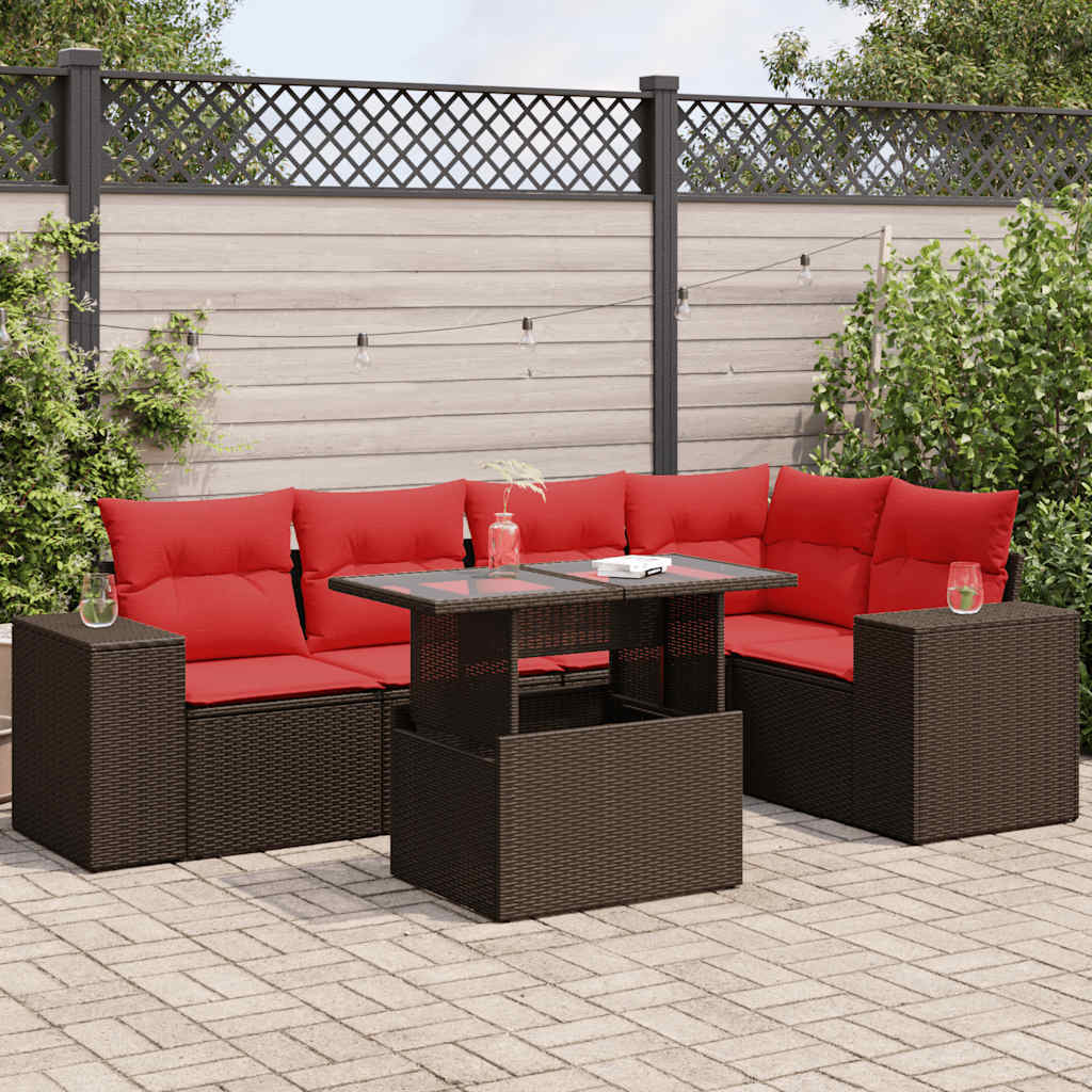 6 részes barna polyrattan akácfa kerti ülőgarnitúra párnával