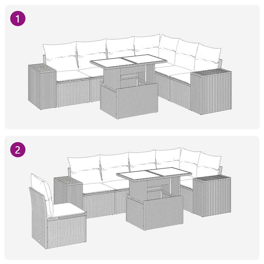 7 részes barna polyrattan akácfa kerti ülőgarnitúra párnákkal