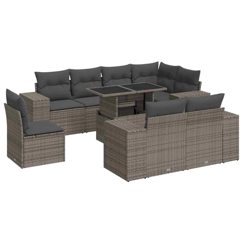 9 részes szürke polyrattan kerti ülőgarnitúra párnákkal