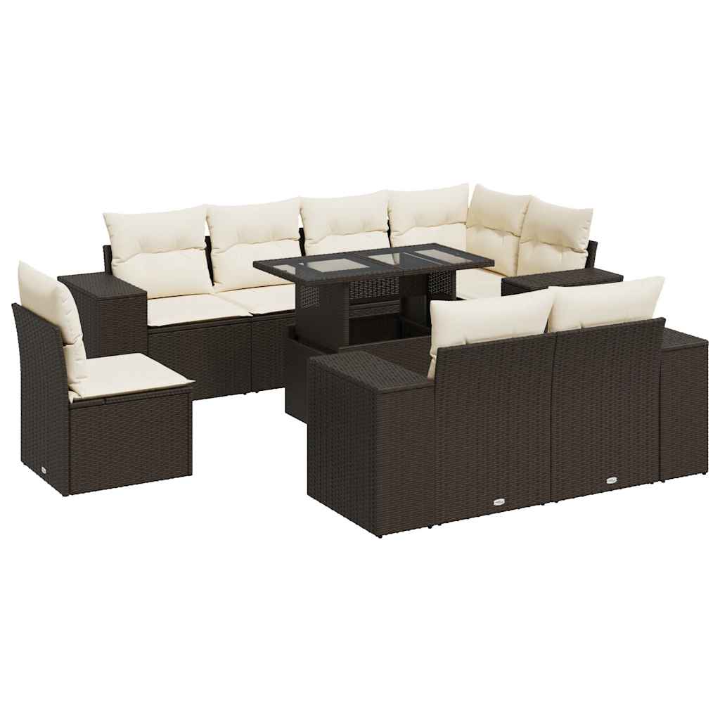 9 részes barna polyrattan kerti ülőgarnitúra párnákkal