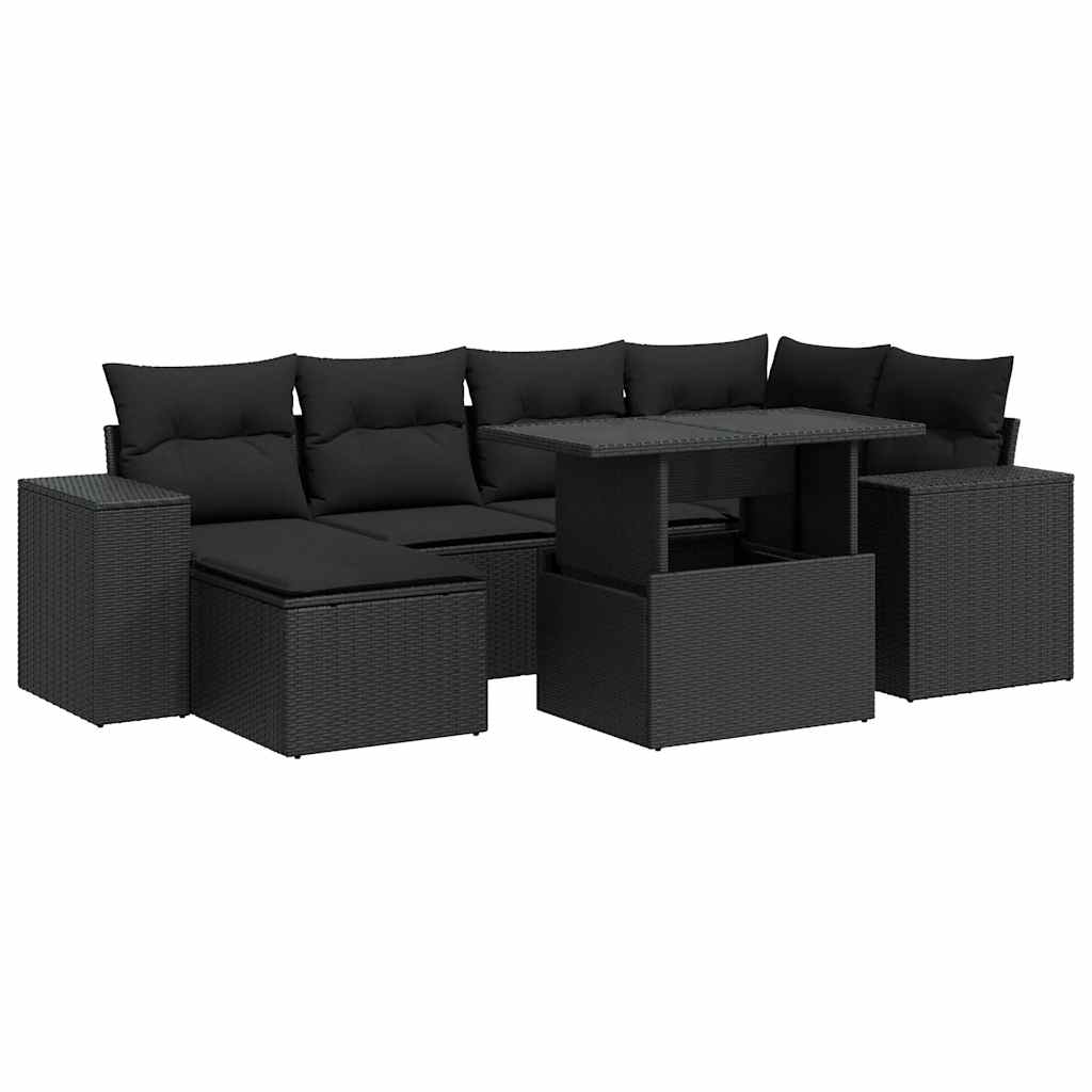 7 részes fekete polyrattan kerti ülőgarnitúra párnával