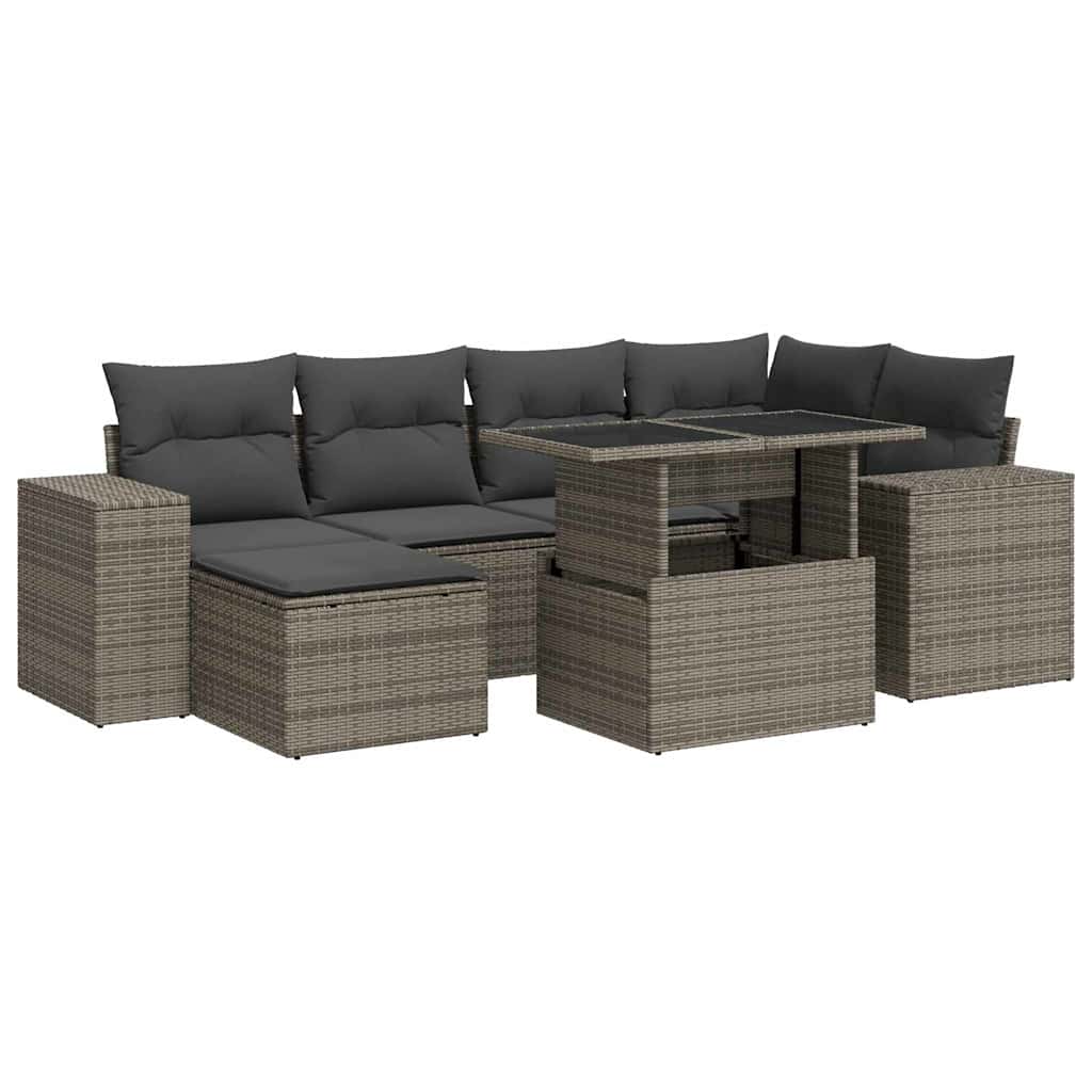 7 részes szürke polyrattan kerti ülőgarnitúra párnákkal