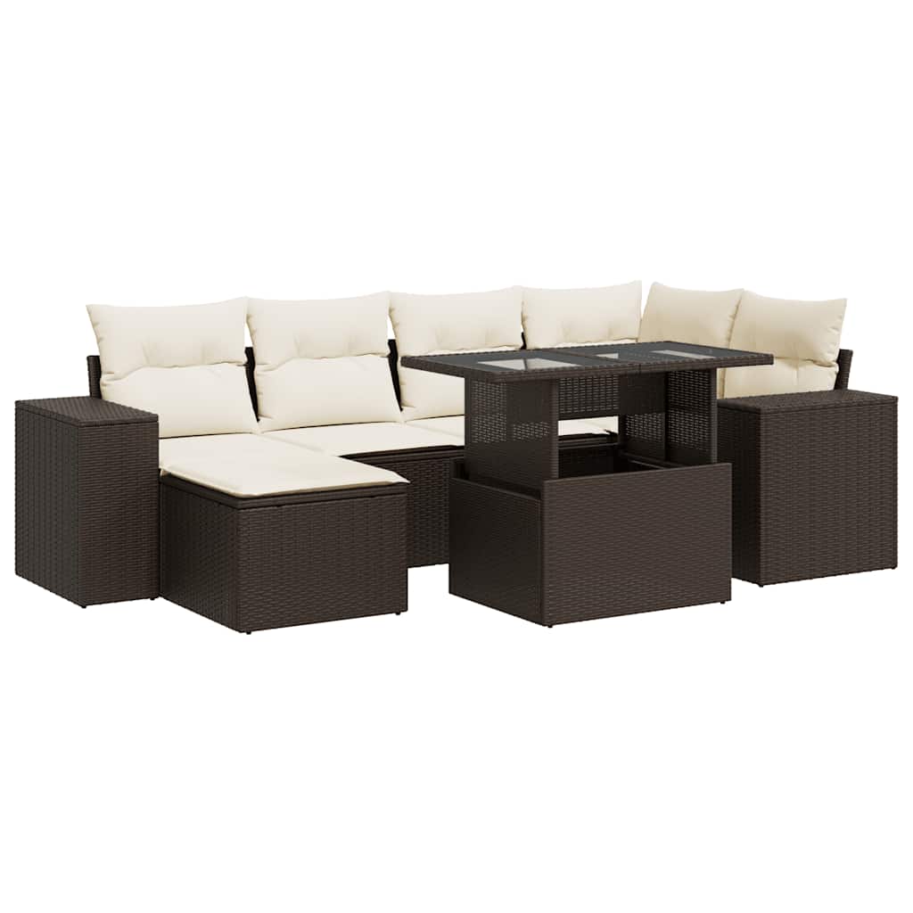 7 részes barna polyrattan kerti ülőgarnitúra párnákkal