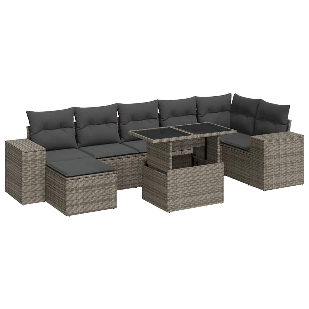 8 részes szürke polyrattan kerti ülőgarnitúra párnákkal