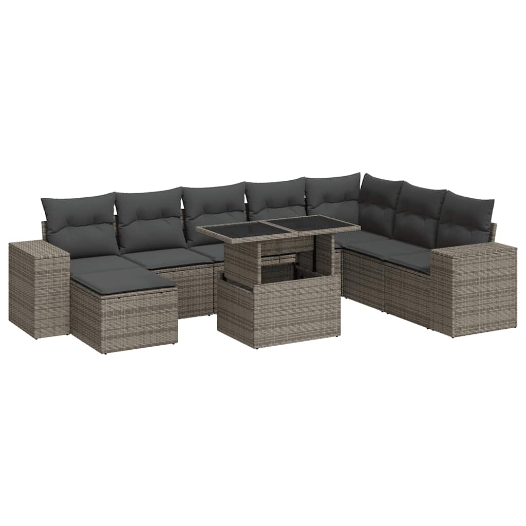 9 részes szürke polyrattan kerti ülőgarnitúra párnákkal