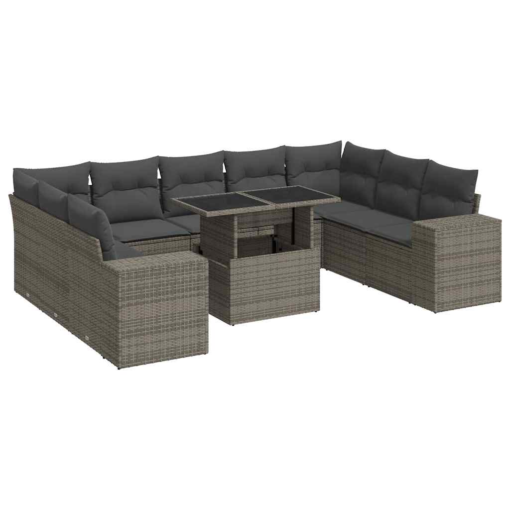 10 részes szürke polyrattan kerti ülőgarnitúra párnákkal