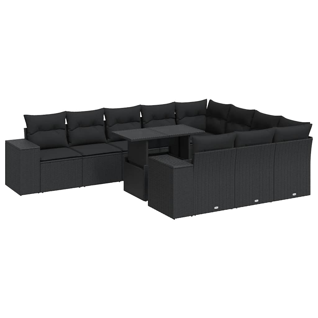 11 részes fekete polyrattan kerti ülőgarnitúra párnákkal