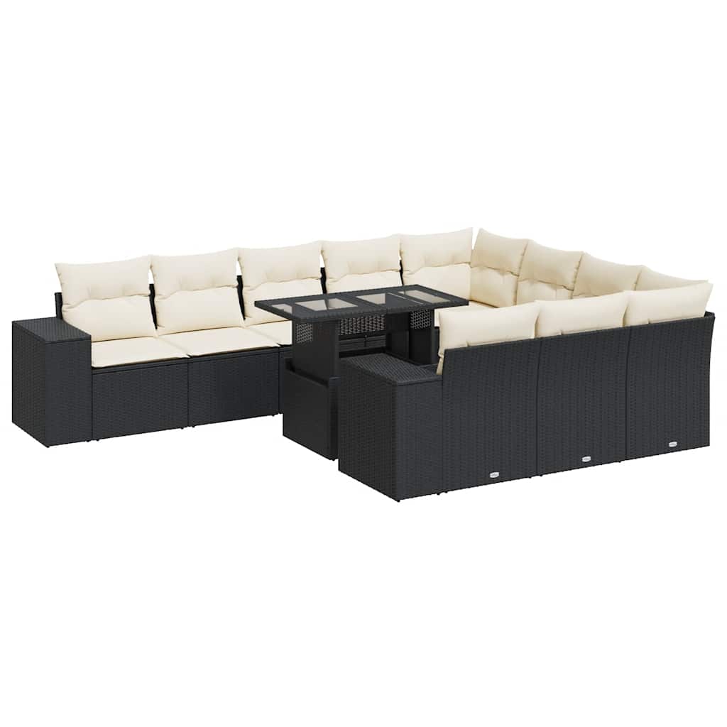 11 részes fekete polyrattan kerti ülőgarnitúra párnákkal