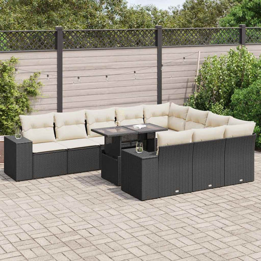 11 részes fekete polyrattan kerti ülőgarnitúra párnákkal