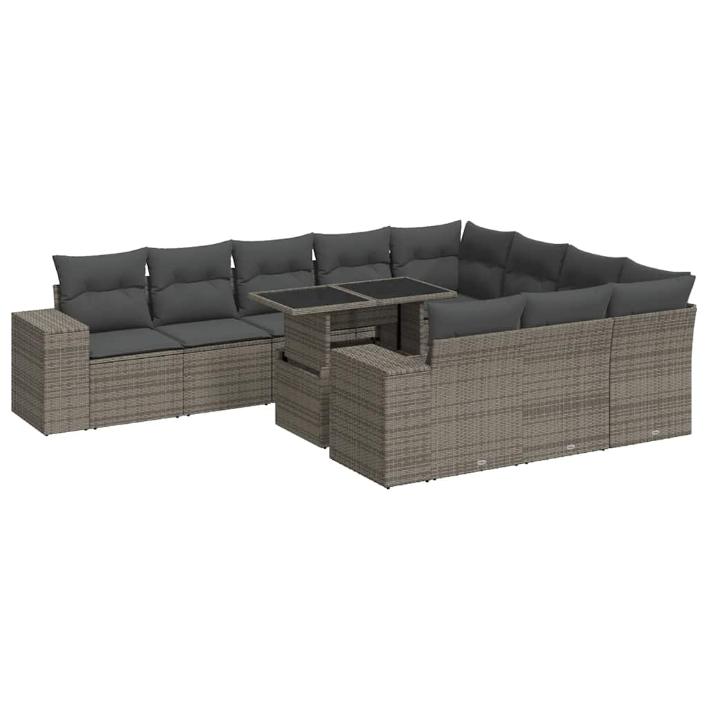 11 részes szürke polyrattan kerti ülőgarnitúra párnákkal