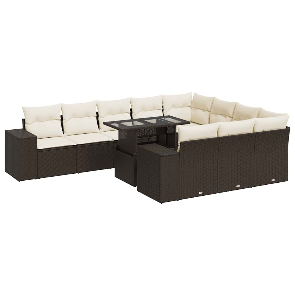 11 részes barna polyrattan kerti ülőgarnitúra párnákkal