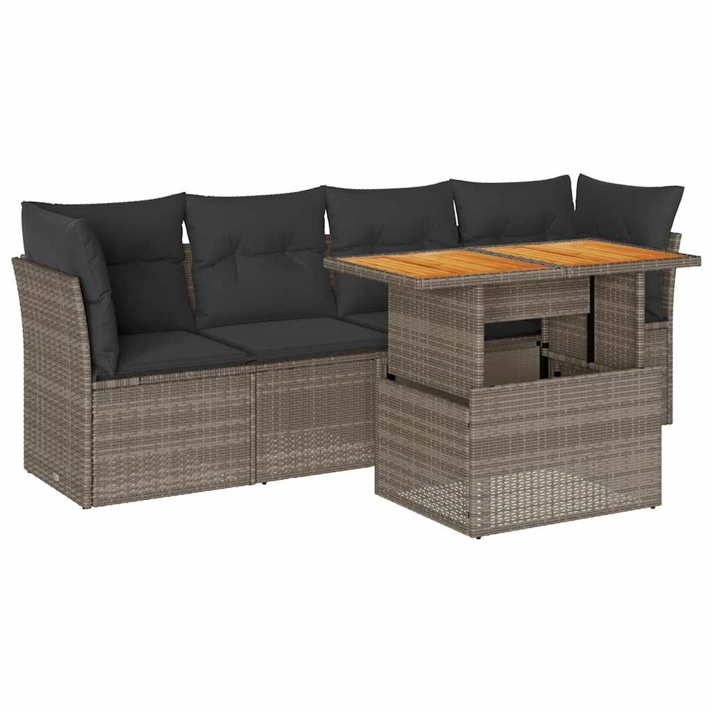 5 részes szürke polyrattan kerti ülőgarnitúra párnákkal