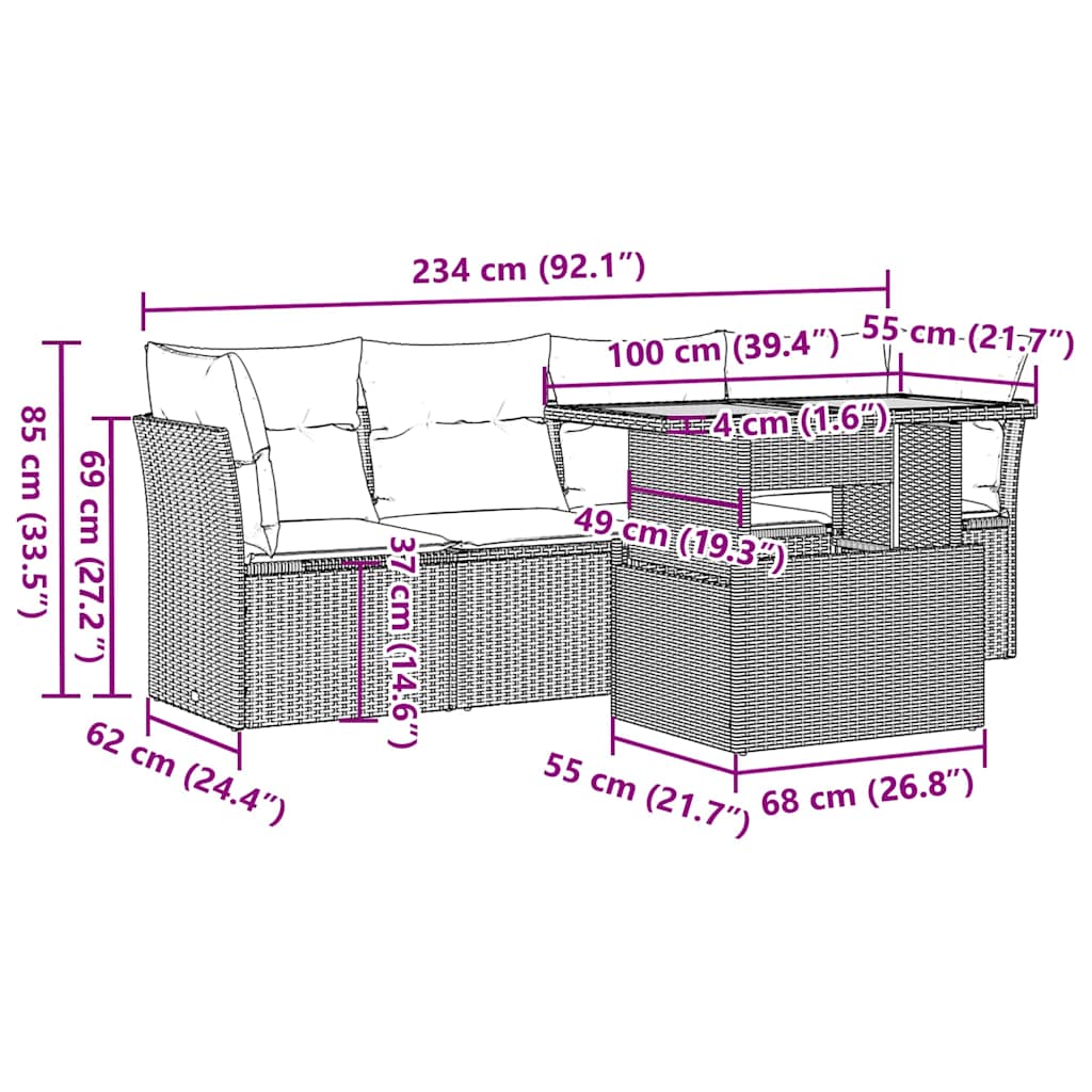 5 részes szürke polyrattan kerti ülőgarnitúra párnákkal