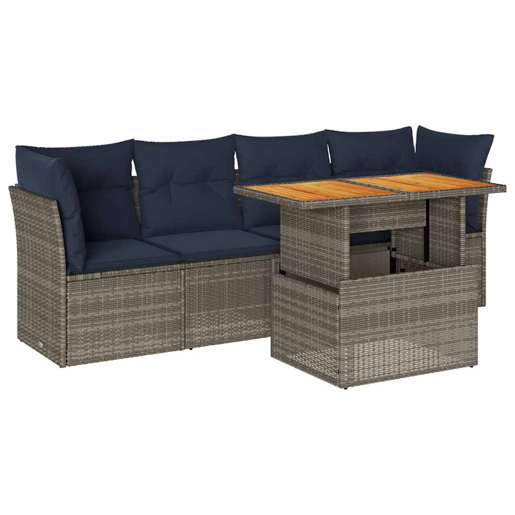 5 részes szürke polyrattan kerti ülőgarnitúra párnákkal