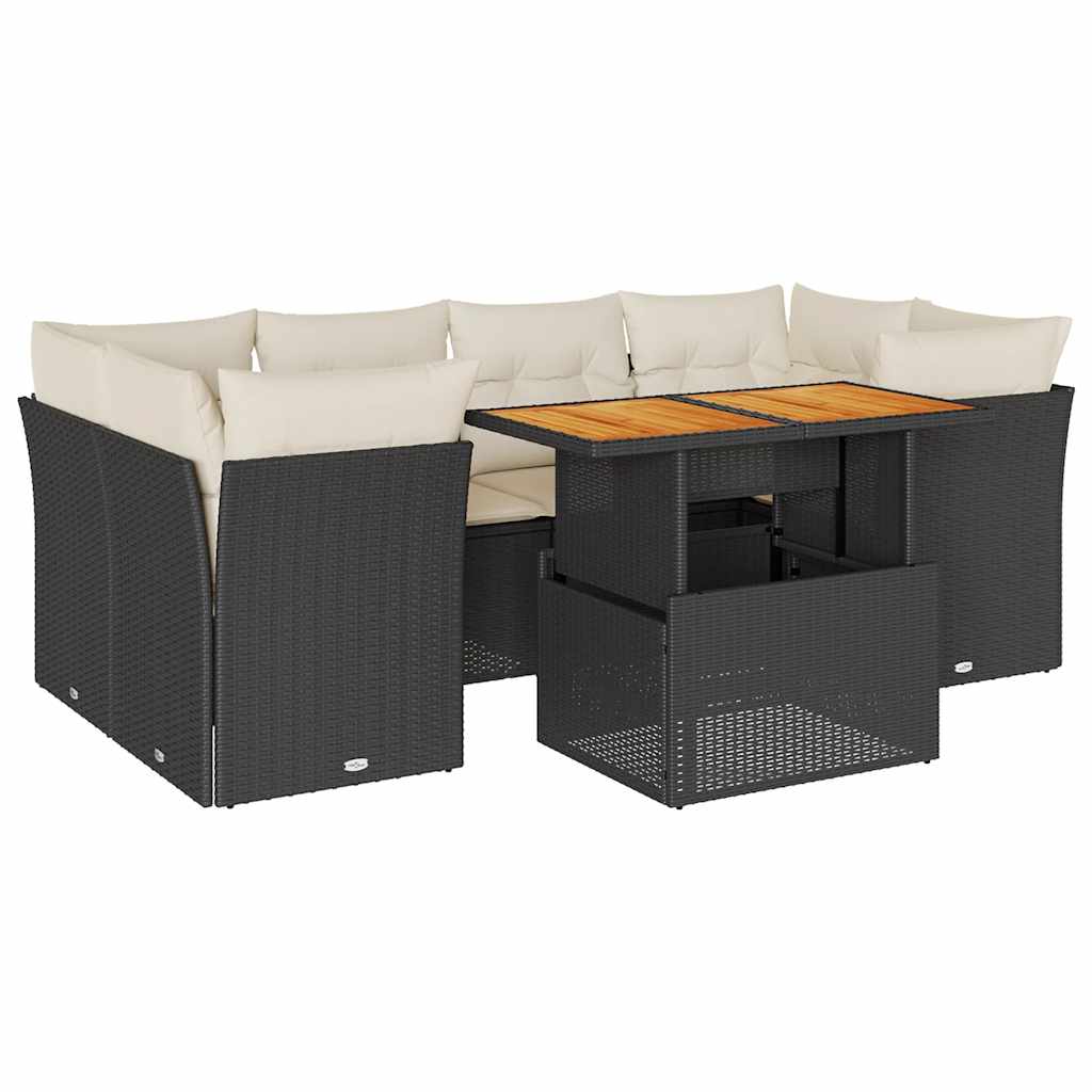 7 részes fekete polyrattan kerti ülőgarnitúra párnával