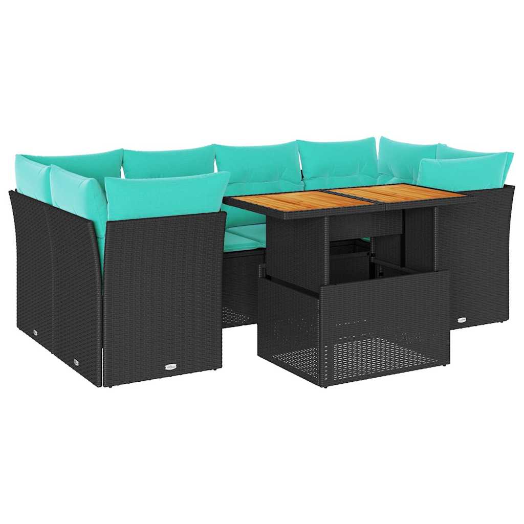 7 részes fekete polyrattan kerti ülőgarnitúra párnával