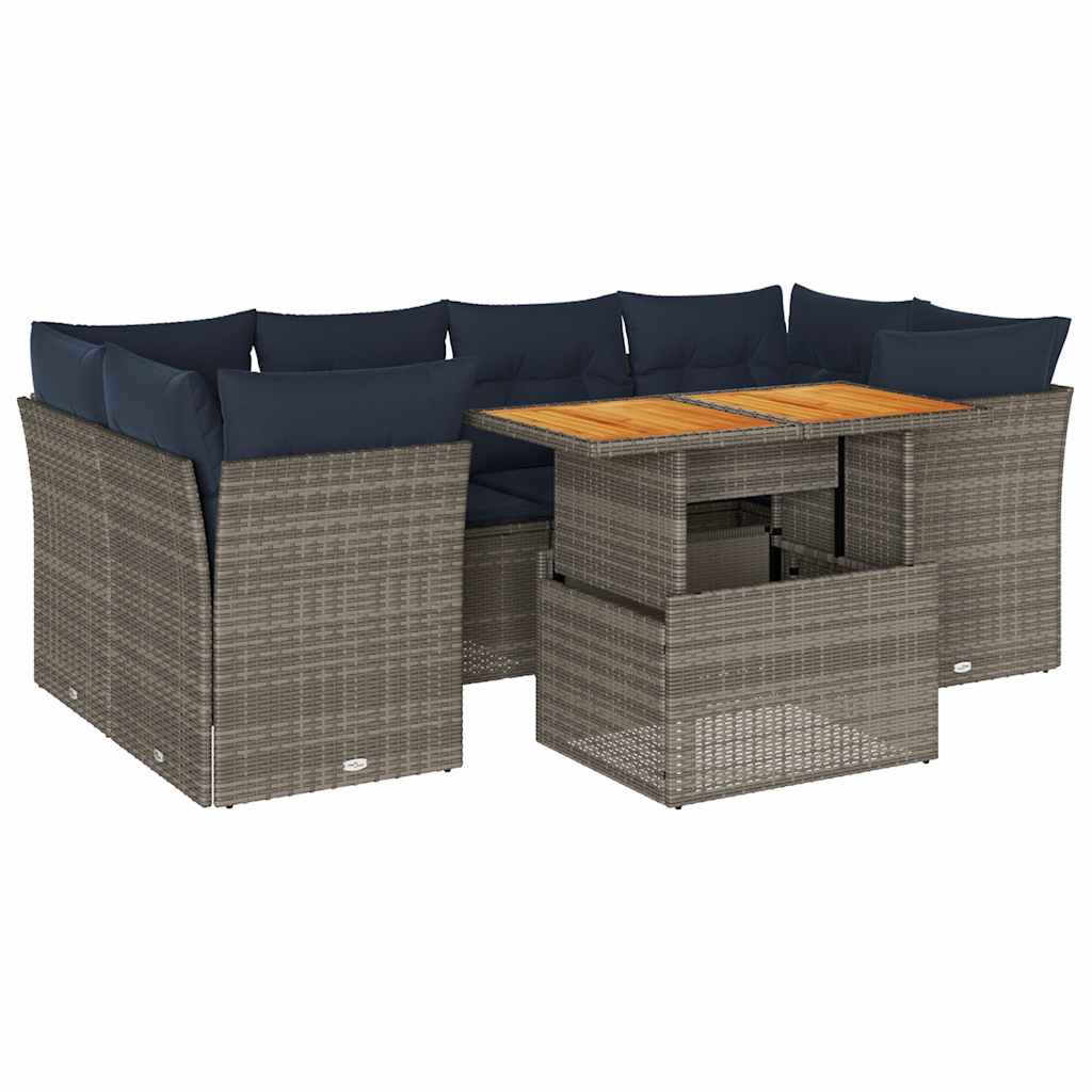 7 részes szürke polyrattan kerti ülőgarnitúra párnákkal