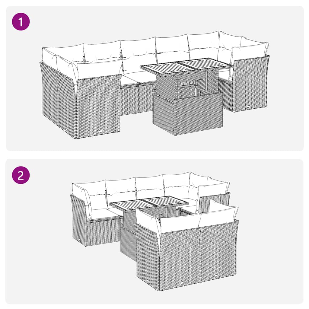 8 részes bézs polyrattan kerti ülőgarnitúra párnával
