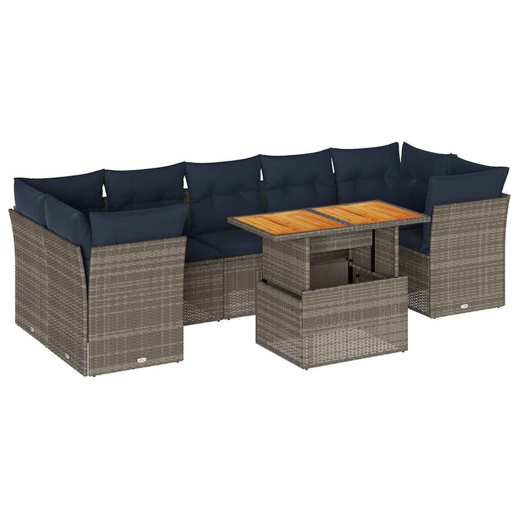 8 részes szürke polyrattan kerti ülőgarnitúra párnákkal