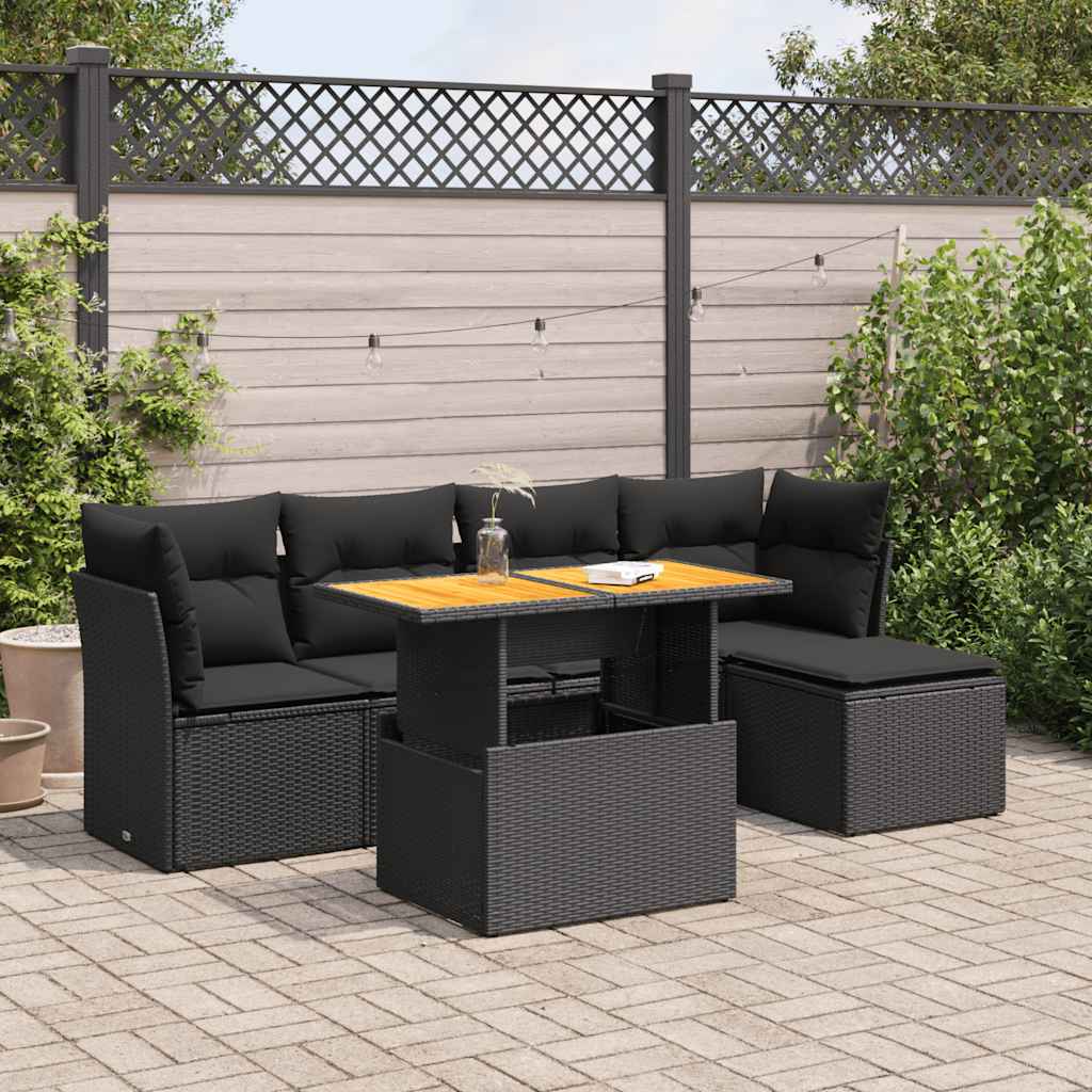 6 részes fekete polyrattan kerti ülőgarnitúra párnákkal