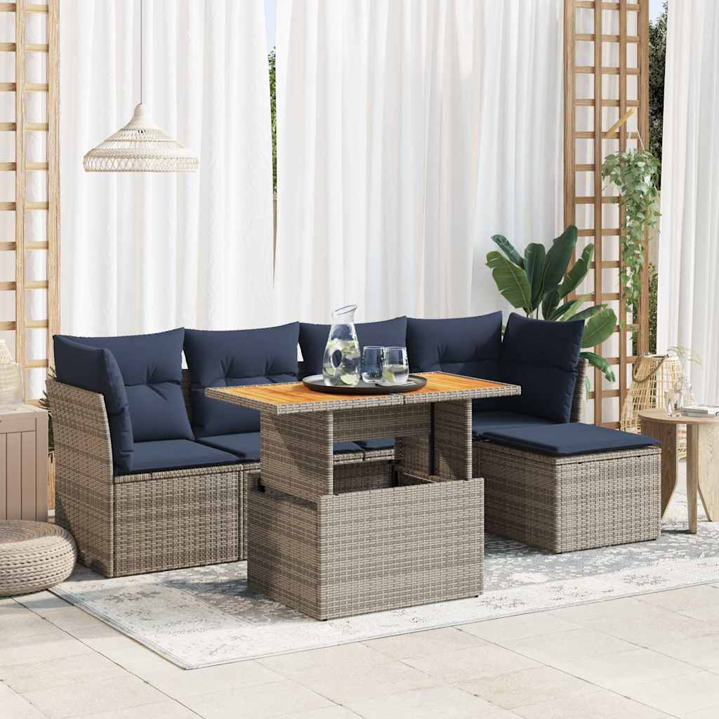 6 részes szürke polyrattan kerti ülőgarnitúra párnákkal