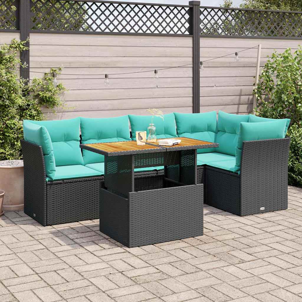 6 részes fekete polyrattan kerti ülőgarnitúra párnákkal