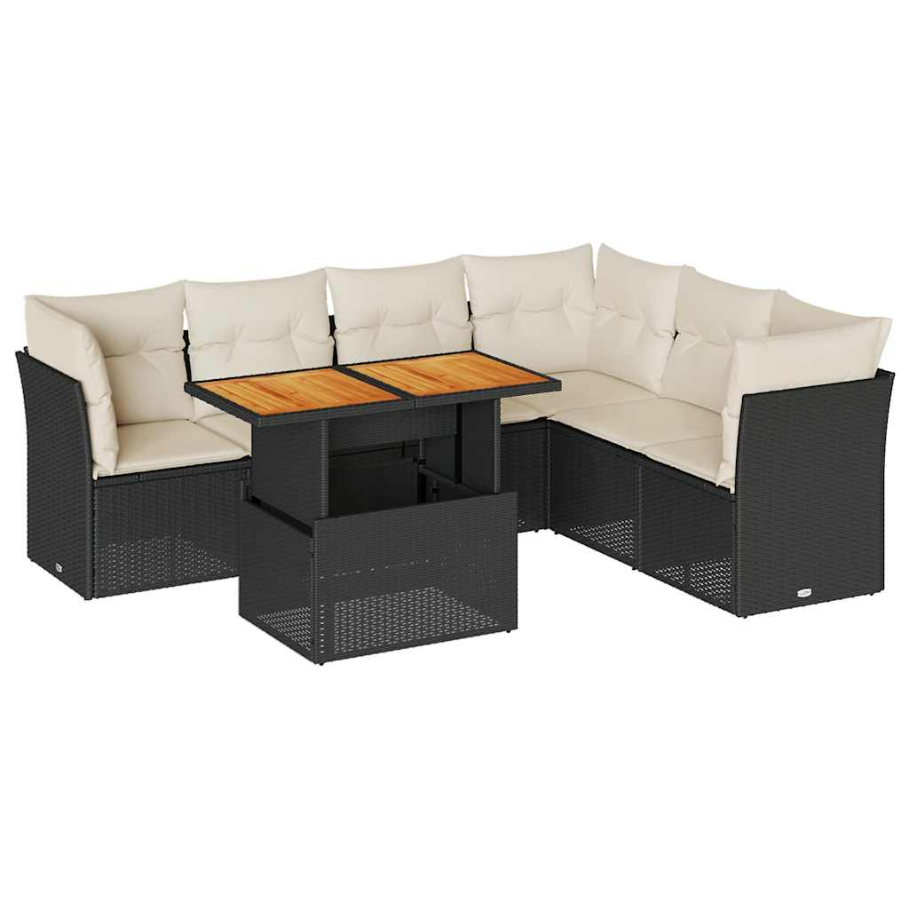 7 részes fekete polyrattan kerti ülőgarnitúra párnával