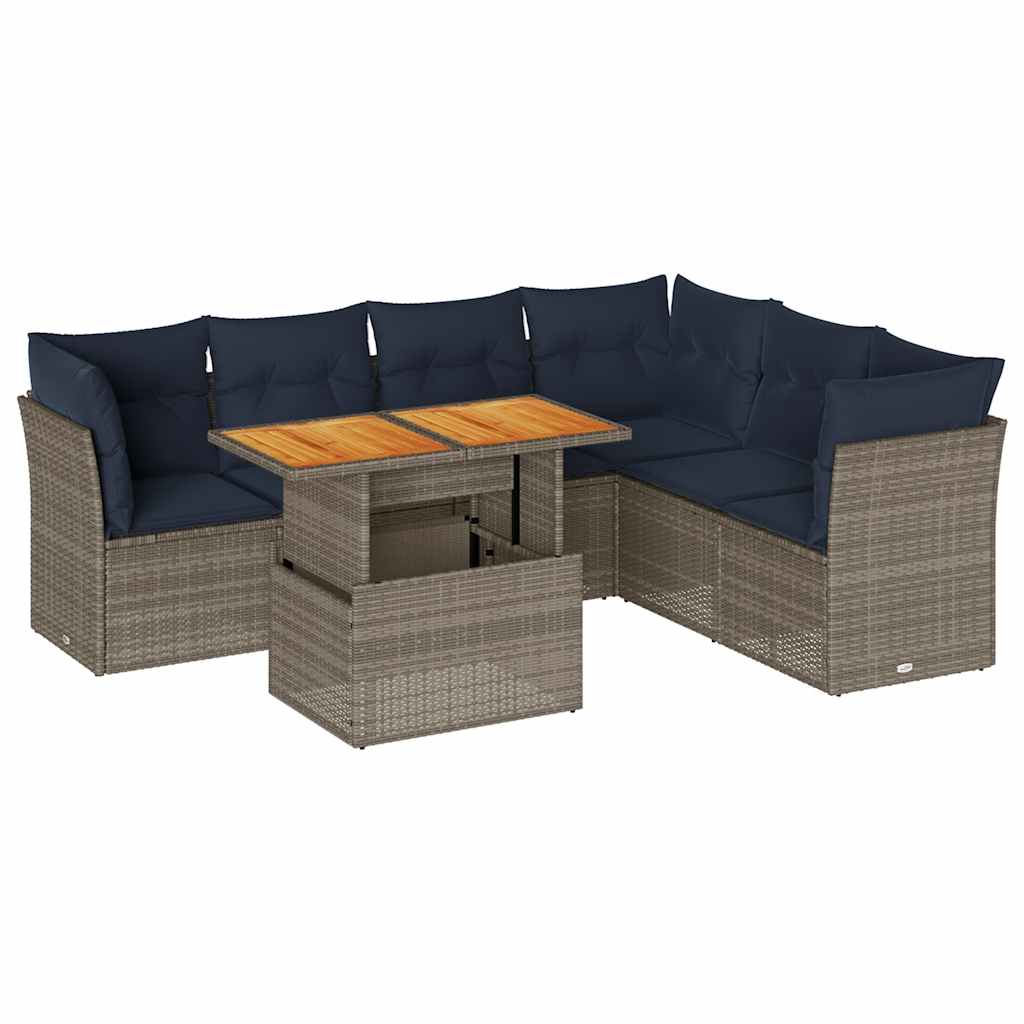 7 részes szürke polyrattan kerti ülőgarnitúra párnákkal