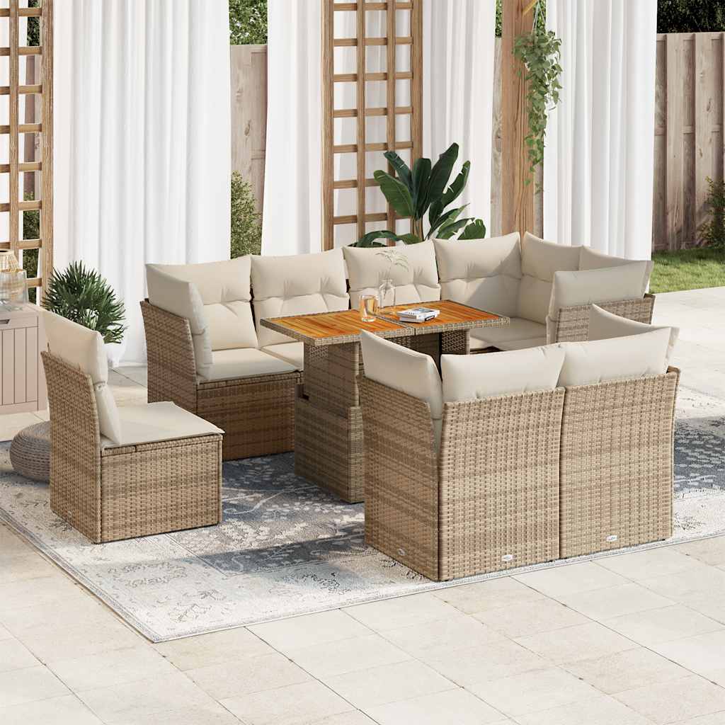 9 részes bézs polyrattan kerti ülőgarnitúra párnákkal