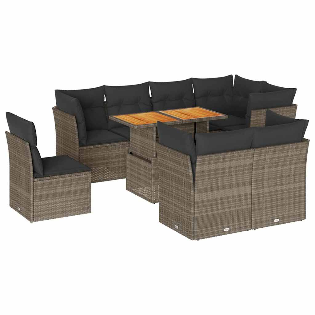 9 részes szürke polyrattan kerti ülőgarnitúra párnákkal