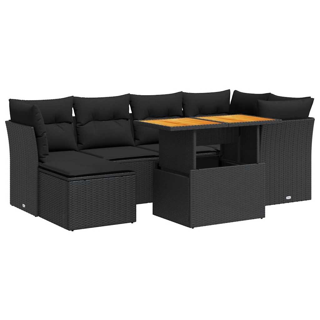 7 részes fekete polyrattan kerti ülőgarnitúra párnával