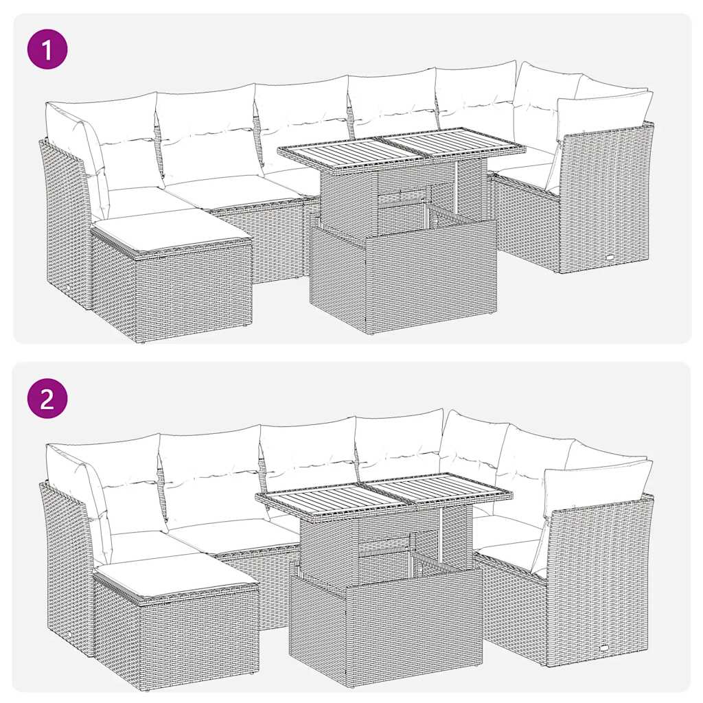 8 részes bézs polyrattan kerti ülőgarnitúra párnával