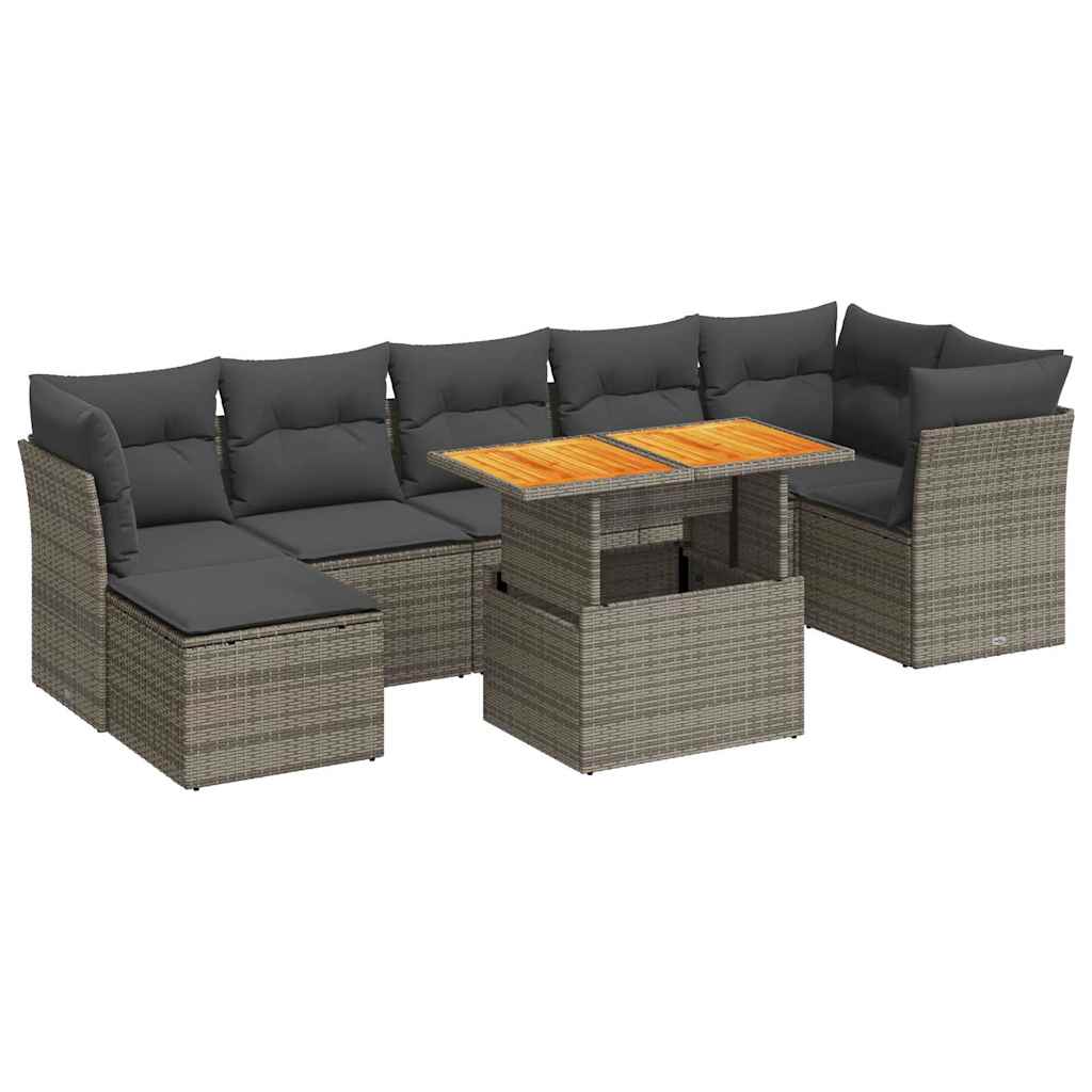 8 részes szürke polyrattan kerti ülőgarnitúra párnákkal