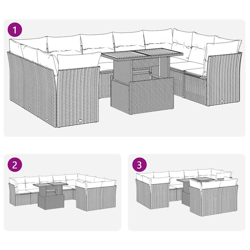 10 részes fekete polyrattan kerti ülőgarnitúra párnákkal