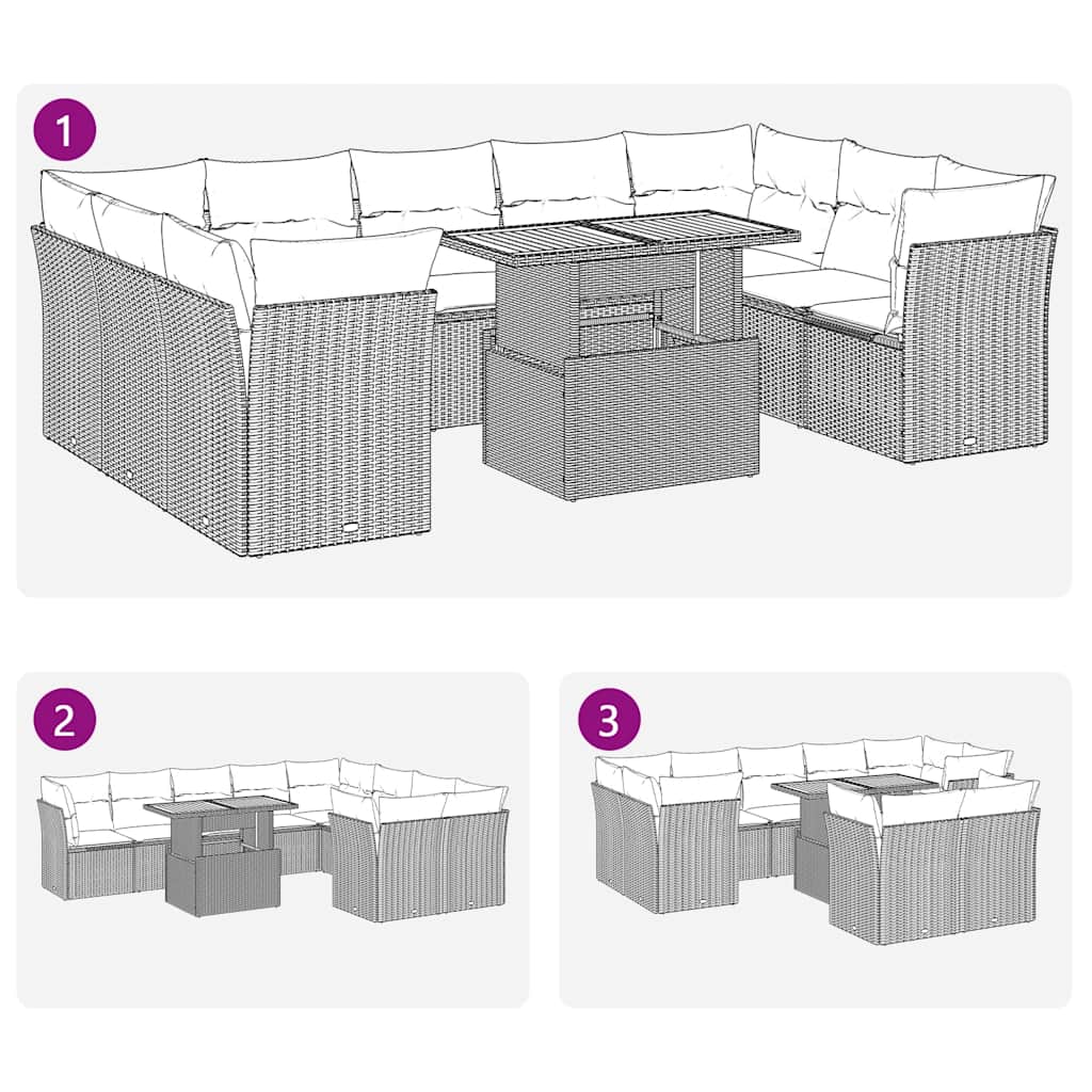10 részes szürke polyrattan kerti ülőgarnitúra párnákkal
