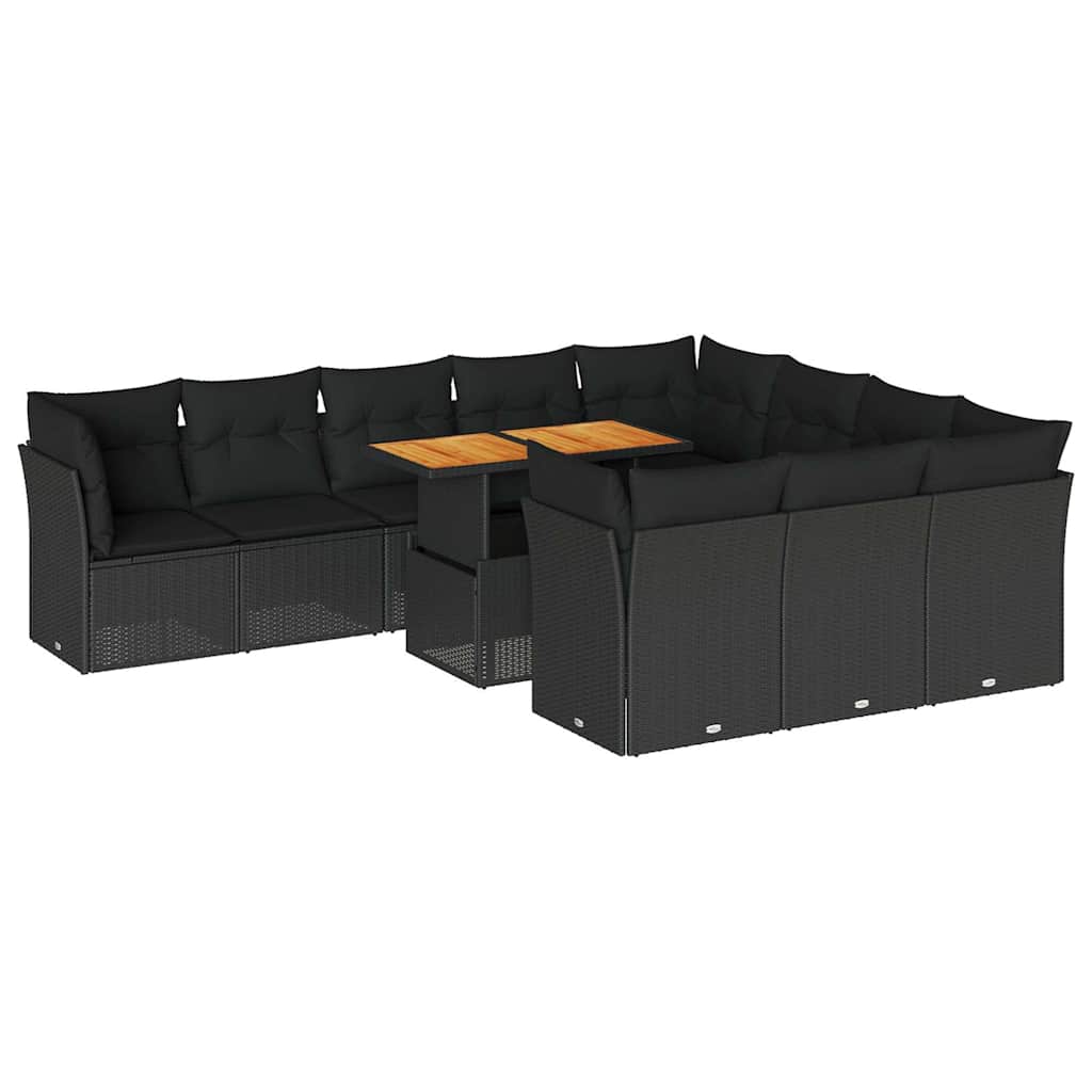 11 részes fekete polyrattan kerti ülőgarnitúra párnákkal