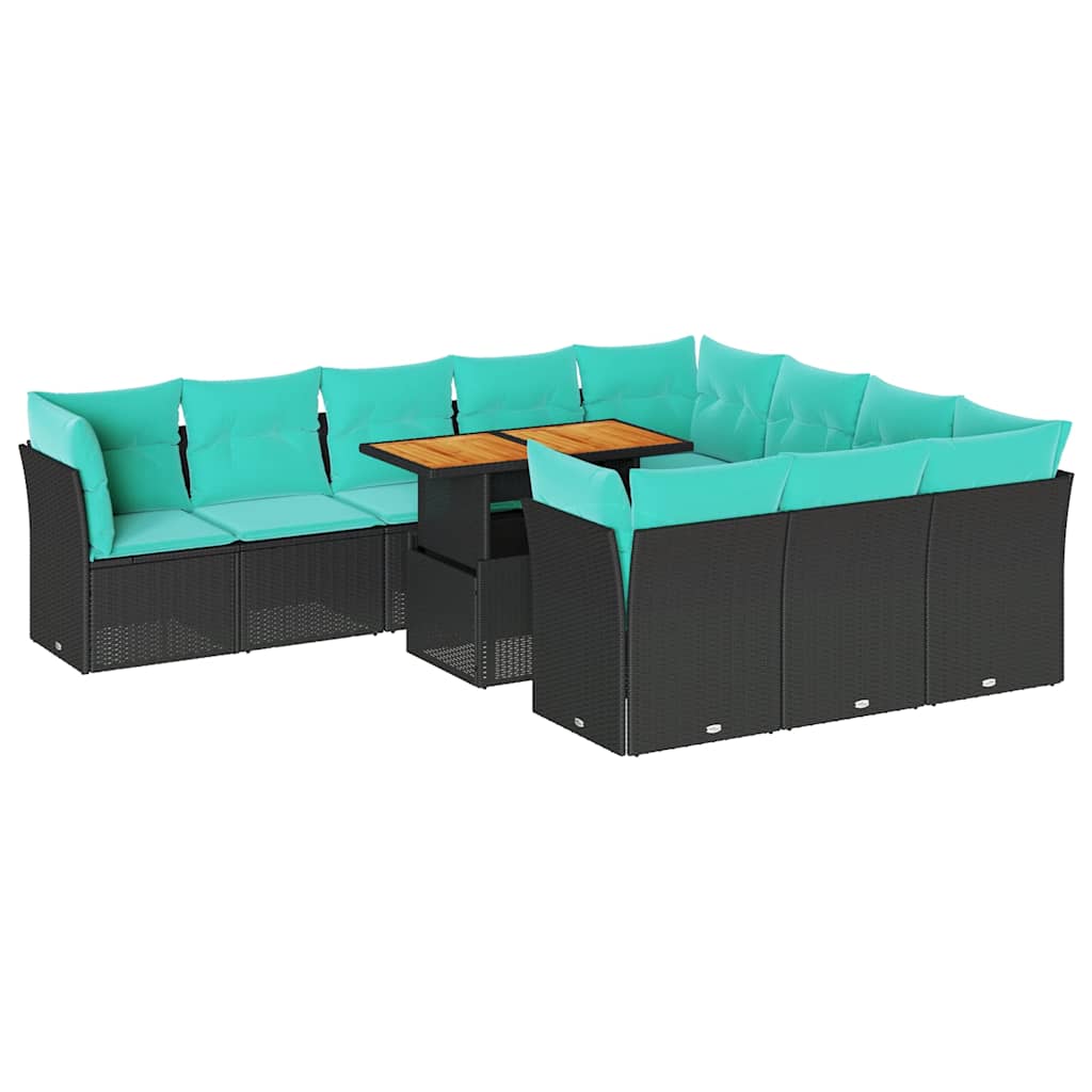 11 részes fekete polyrattan kerti ülőgarnitúra párnákkal
