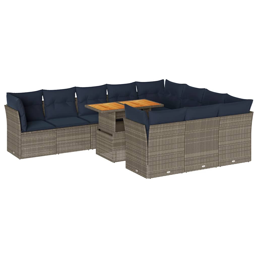 11 részes szürke polyrattan kerti ülőgarnitúra párnákkal