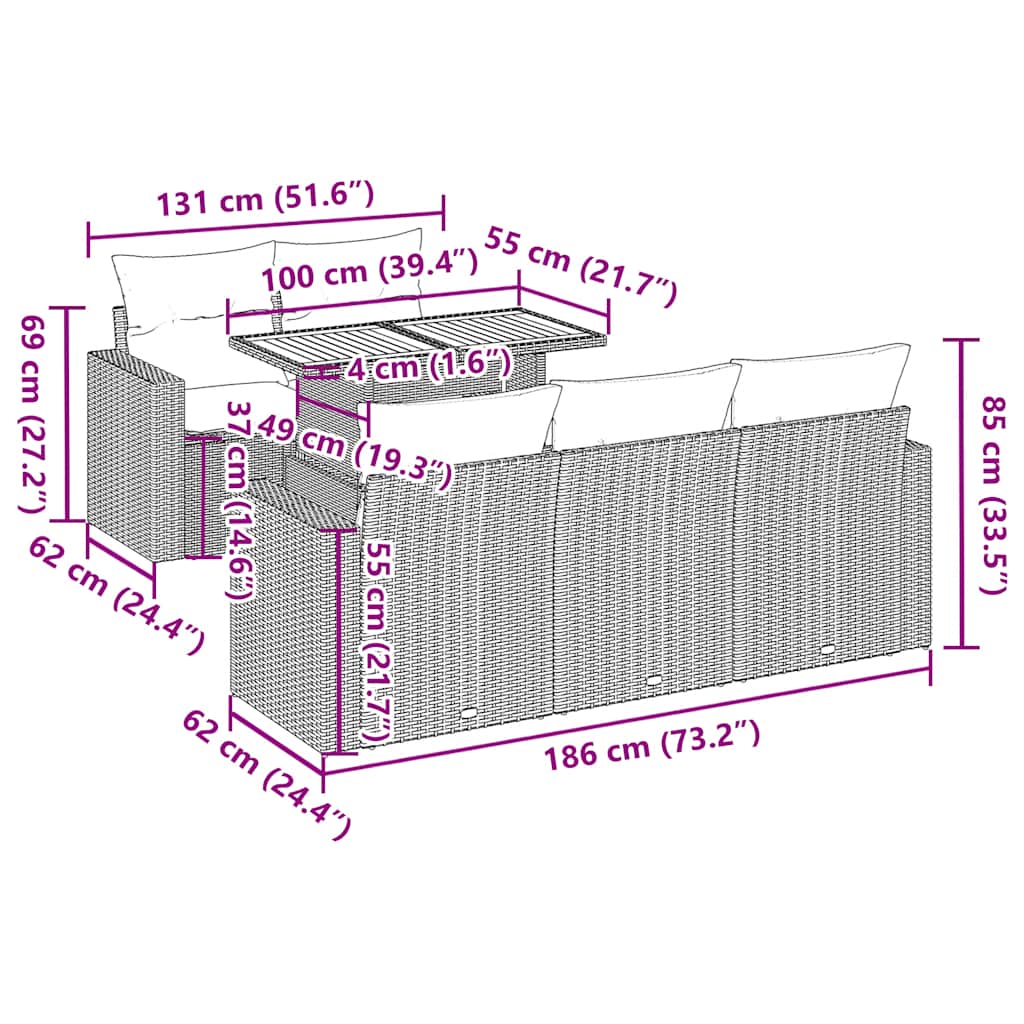 6 részes szürke polyrattan kerti ülőgarnitúra párnákkal