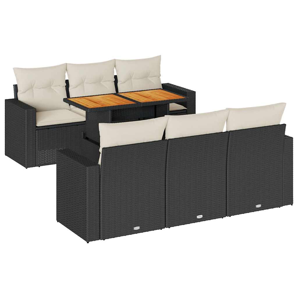 7 részes fekete polyrattan kerti ülőgarnitúra párnával