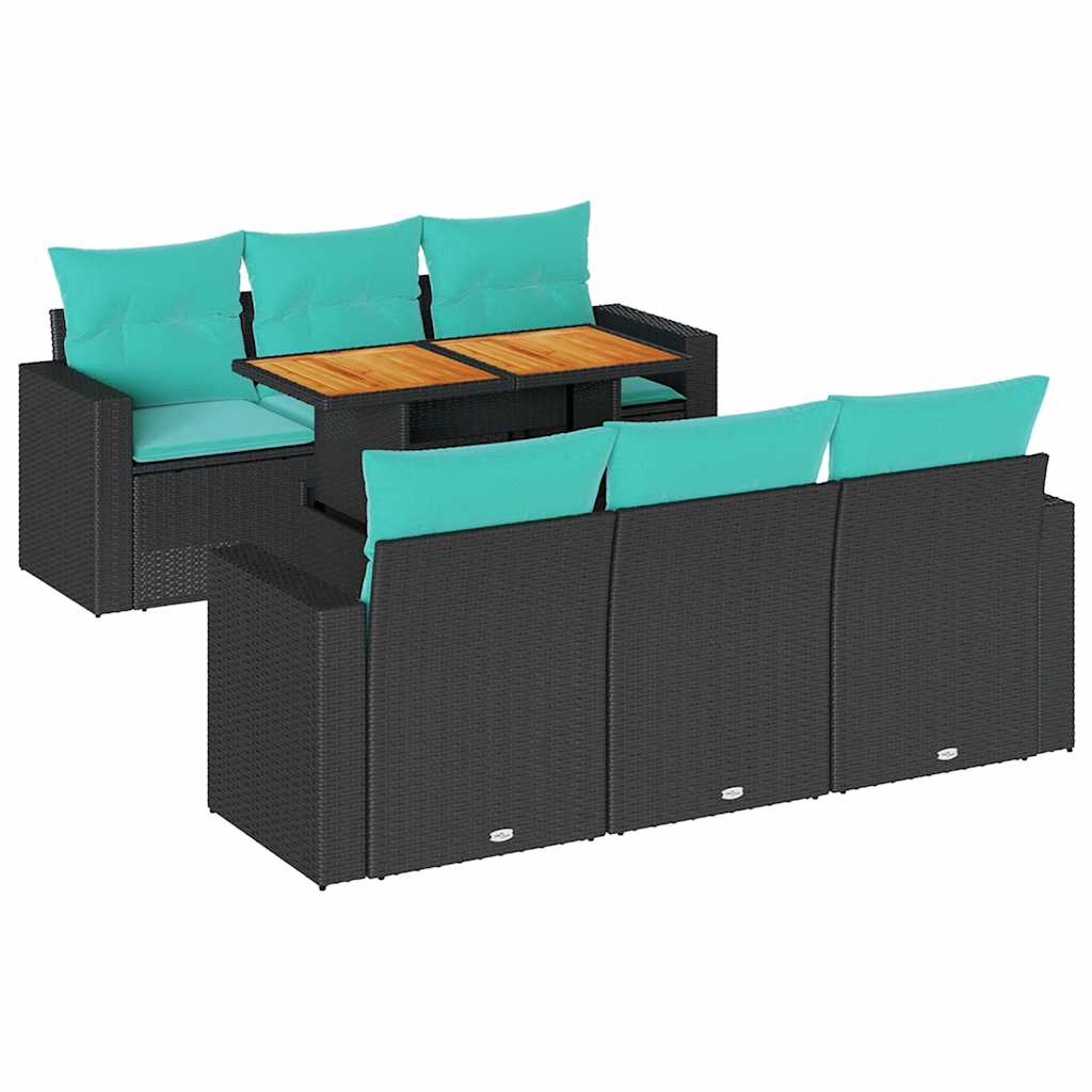 7 részes fekete polyrattan kerti ülőgarnitúra párnával
