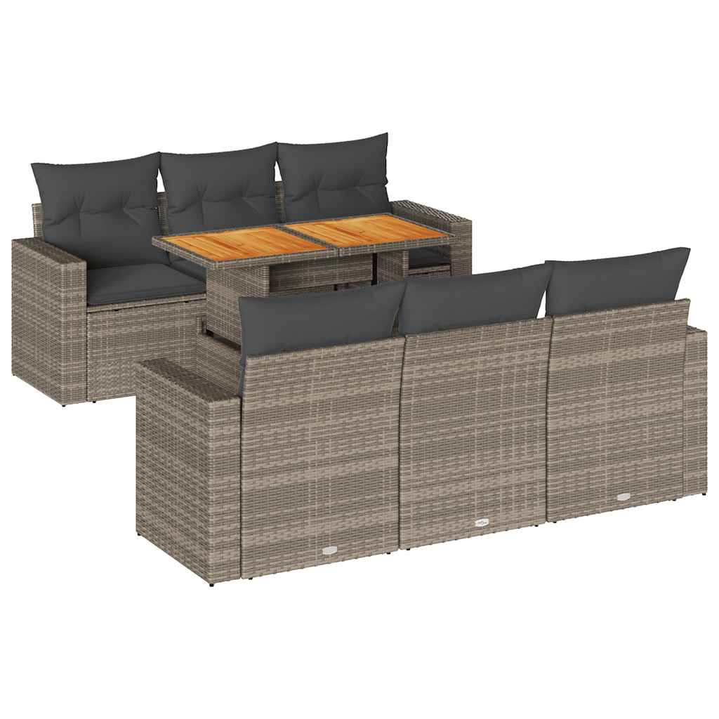 7 részes szürke polyrattan kerti ülőgarnitúra párnákkal